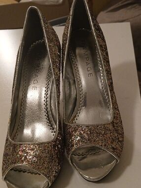 Rampage Multicolor Glitter Peep-Toe Heels